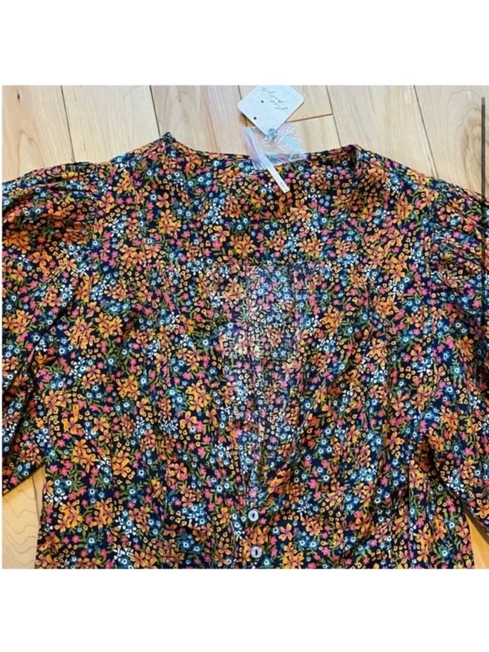 NWT Free People I Found You Printed Top in Navy Combo size medium